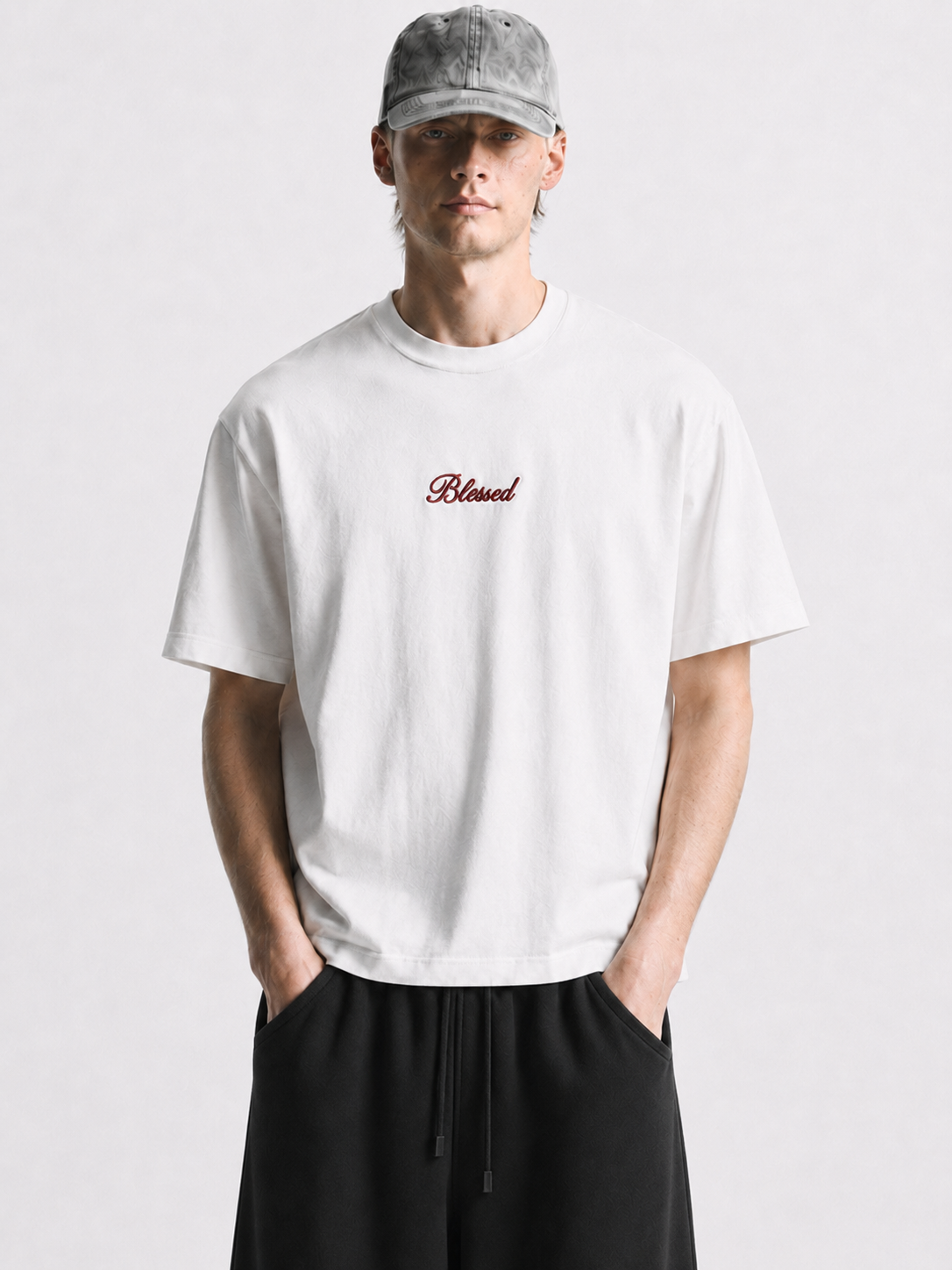 Blessed oversized off-white tee with embroidered chest logo