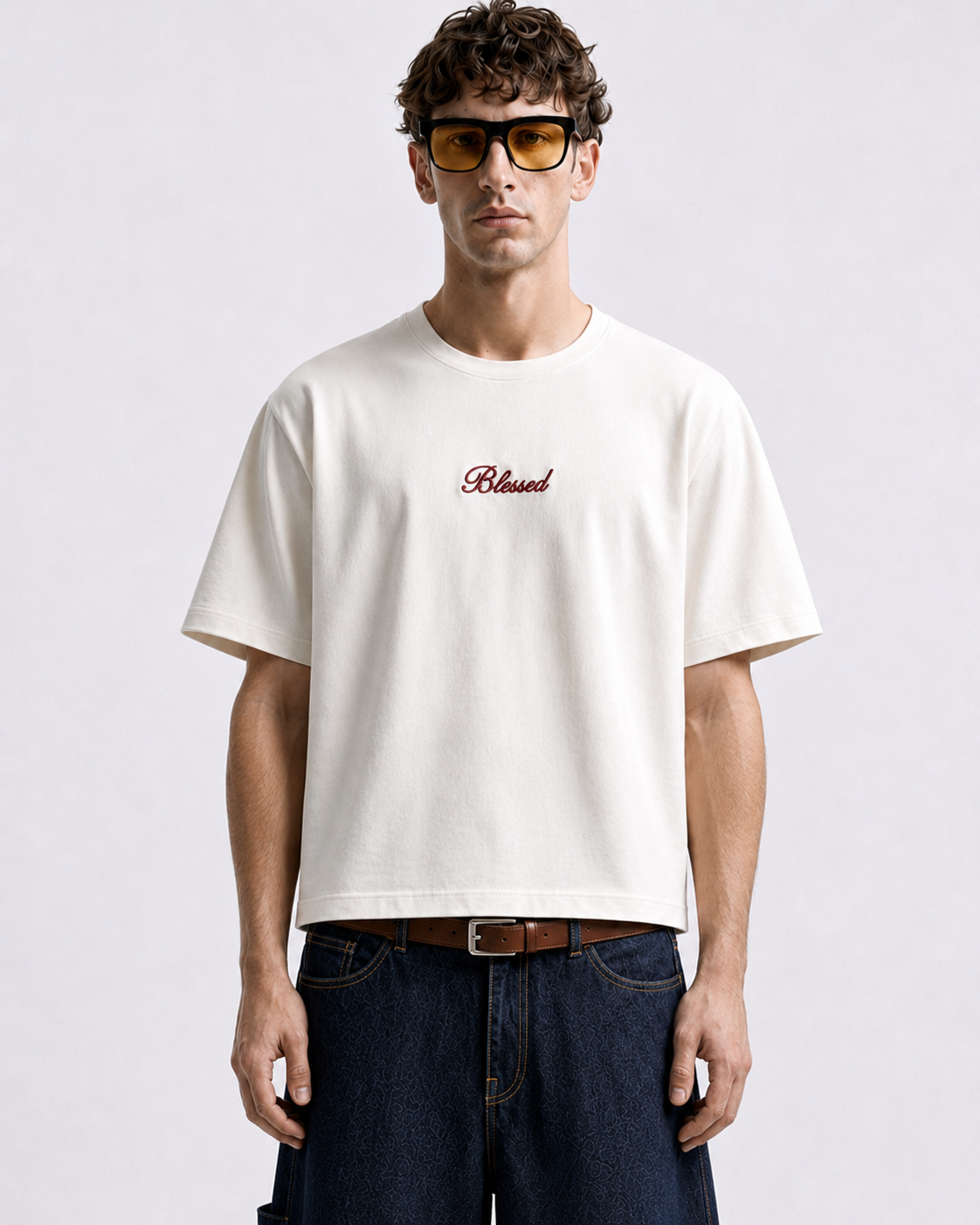 Blessed off-white boxy tee with embroidered chest logo