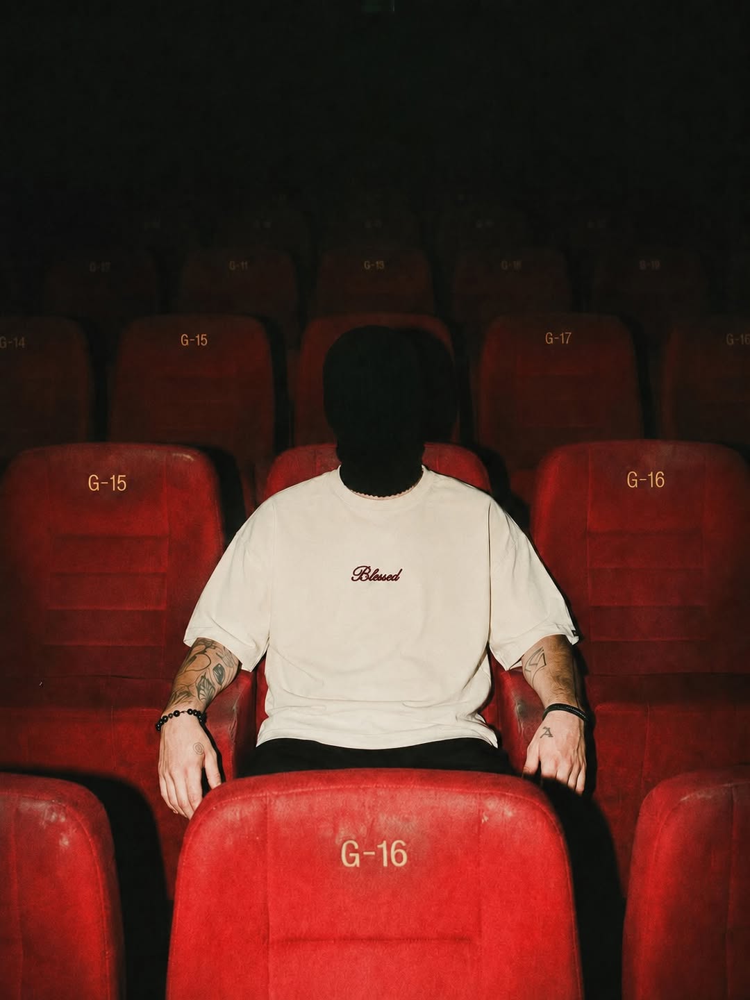 An empty theatre, rows of red velvet seats