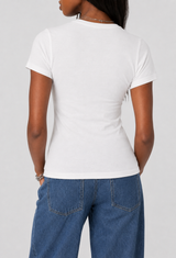 Blessed off-white baby tee with printed chest logo