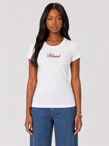 Blessed off-white baby tee with printed chest logo