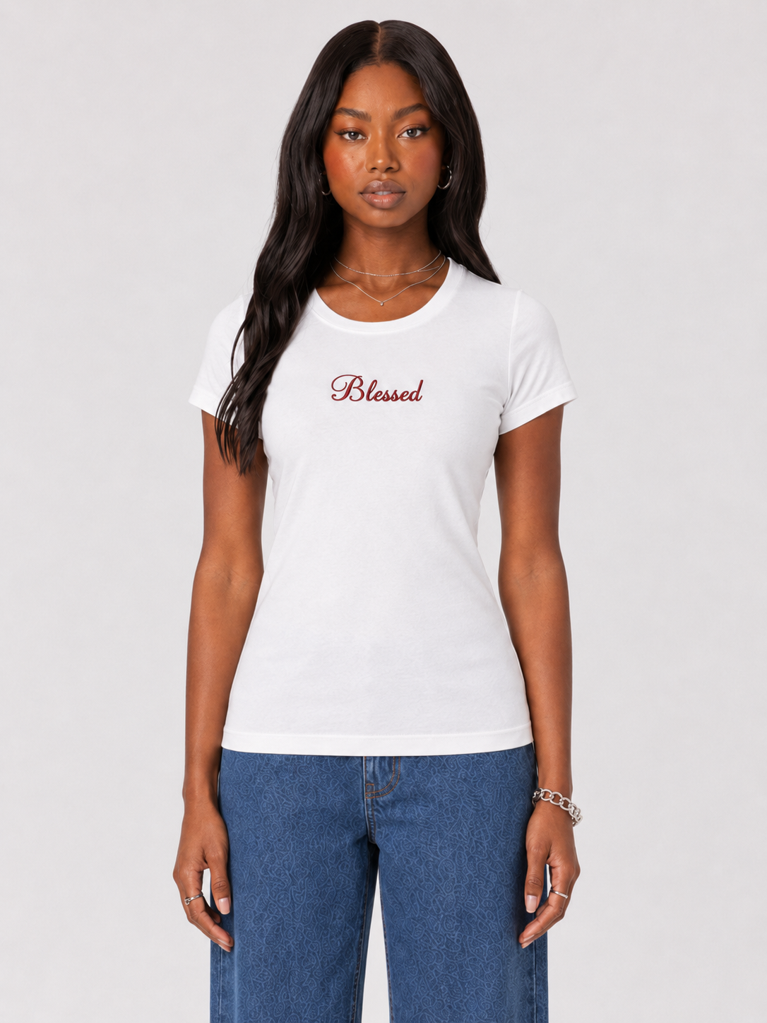 Blessed off-white baby tee with printed chest logo