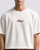 Blessed off-white boxy tee with embroidered chest logo