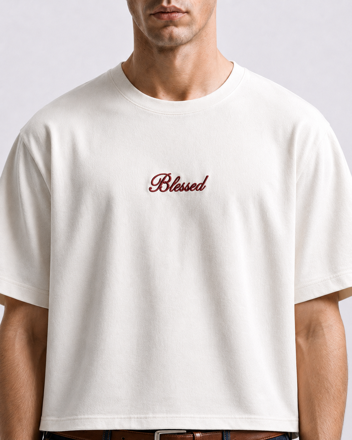 Blessed off-white boxy tee with embroidered chest logo