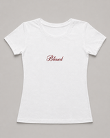 Blessed off-white baby tee with printed chest logo