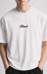 Blessed oversized off-white tee with embroidered chest logo