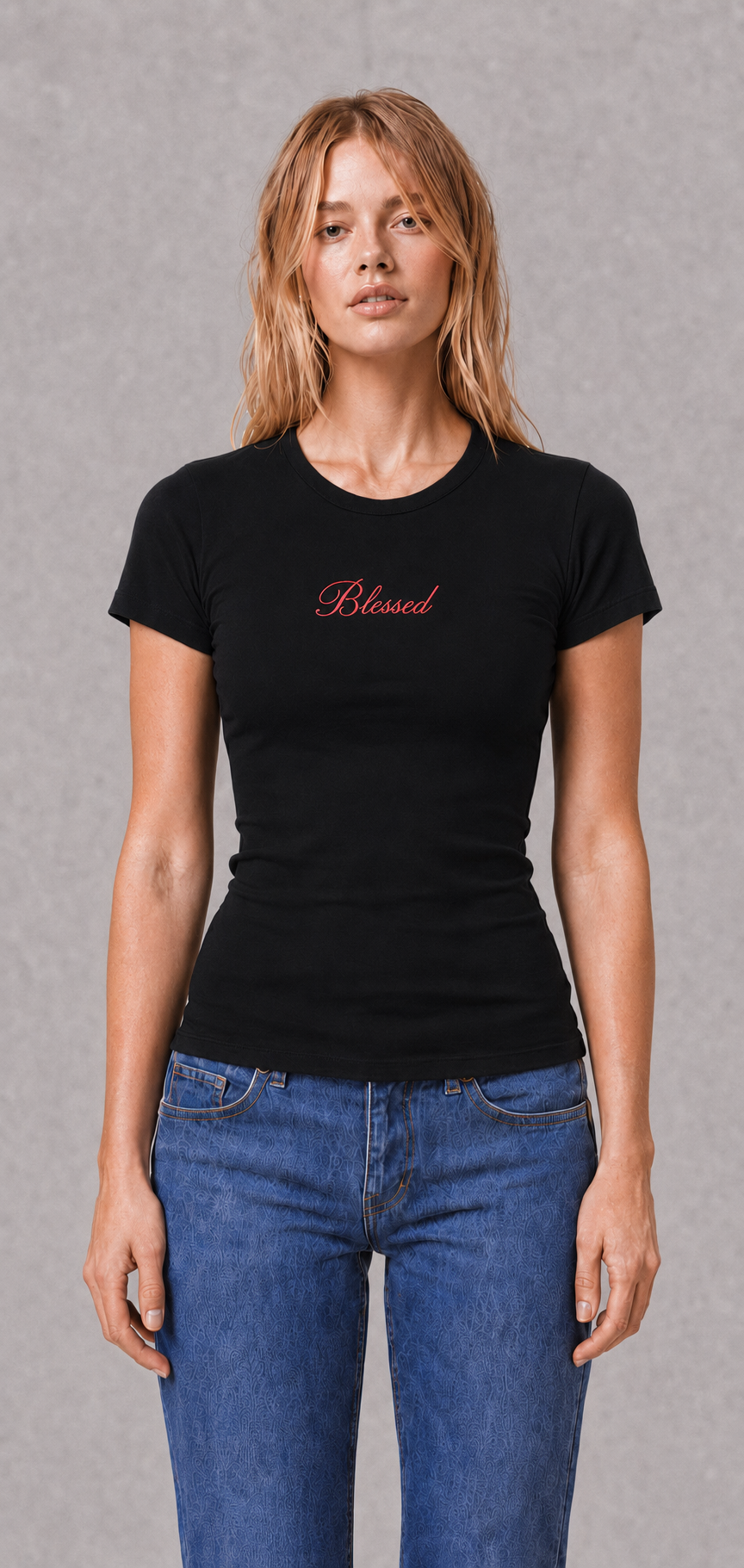 Blessed black baby tee with printed chest logo