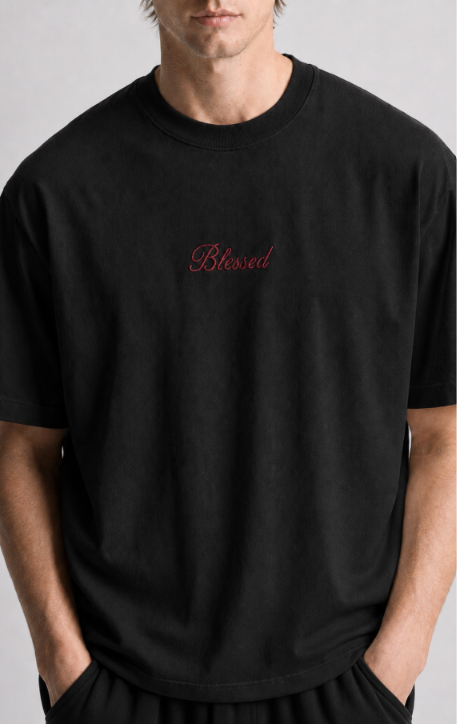 Blessed oversized black tee with embroidered chest logo