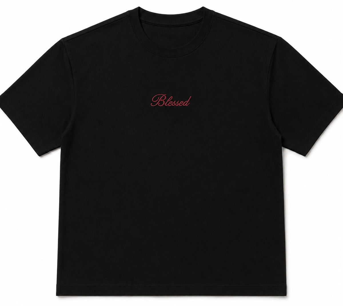 Blessed black boxy tee with embroidered chest logo